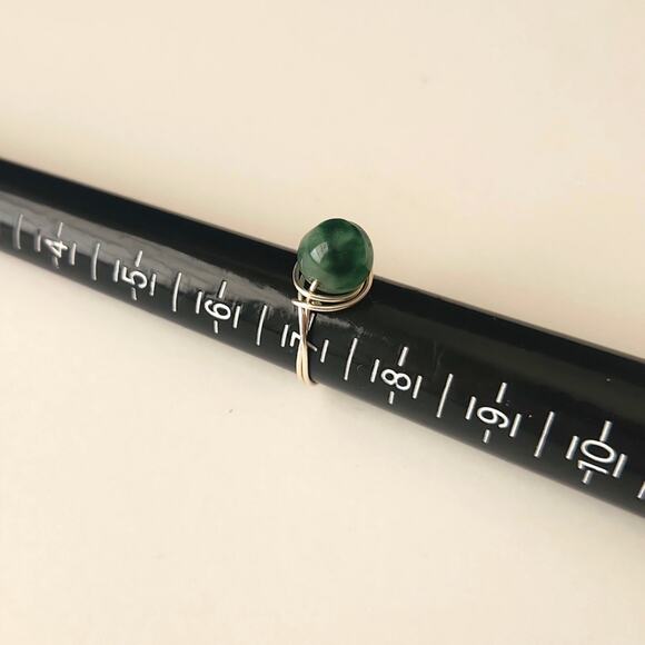Green Natural Jade Stone Bead Ring / Silver-Plated Wire Wrapped Ring - Picture 13 of 13